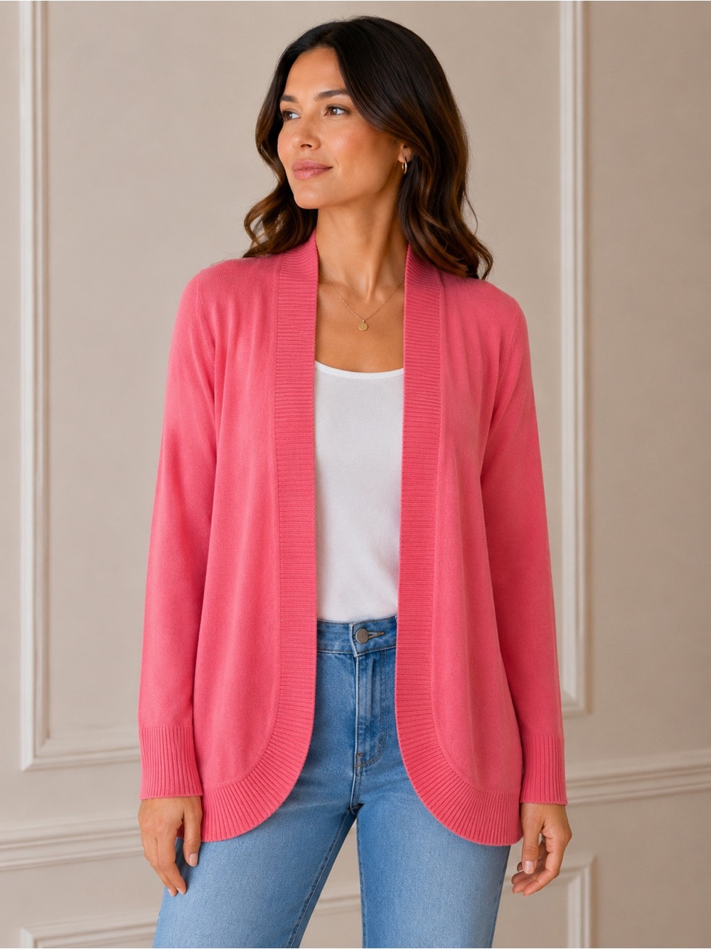 University Club Women’s Coral Open Front Cardigan. Size Large